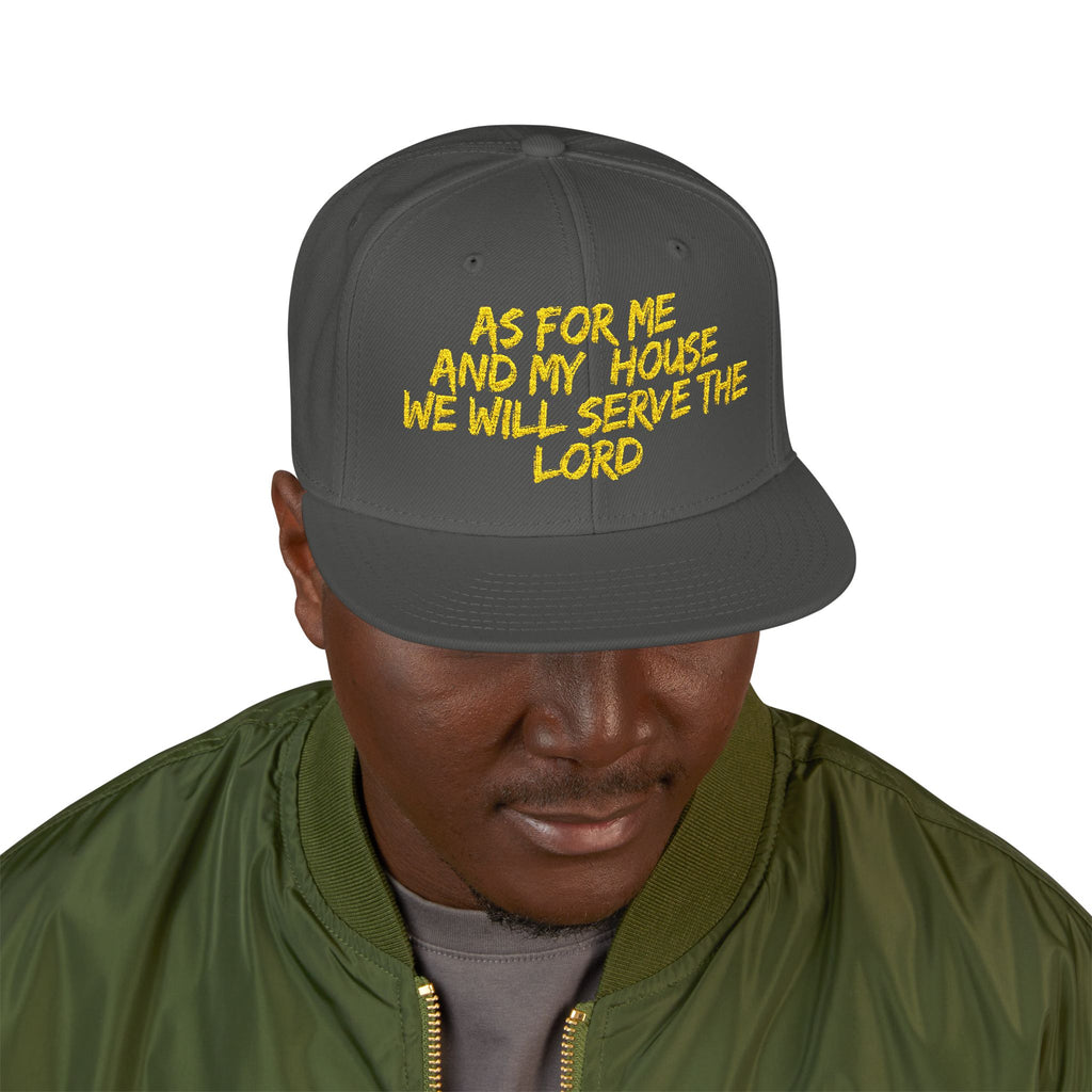 Embroidered Snapback Hat — “As For Me And My House, We Will Serve the Lord” Streetwear Cap
