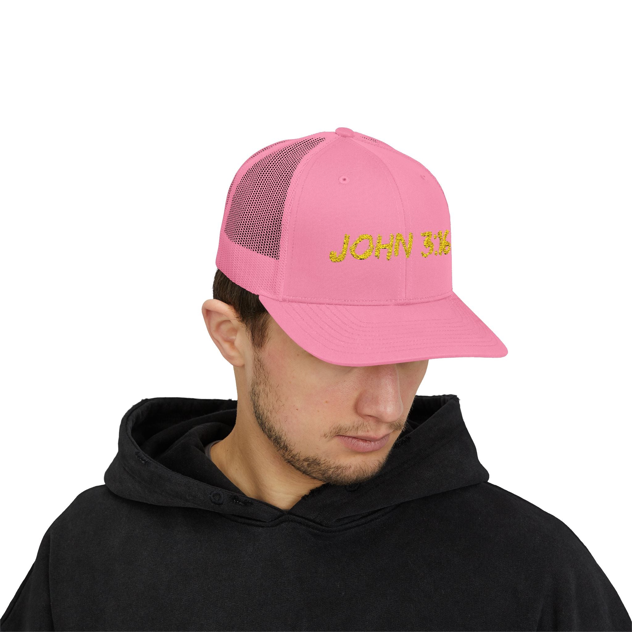 John 3:16 Trucker Cap — Embroidered Christian Snapback Mesh back Hat
