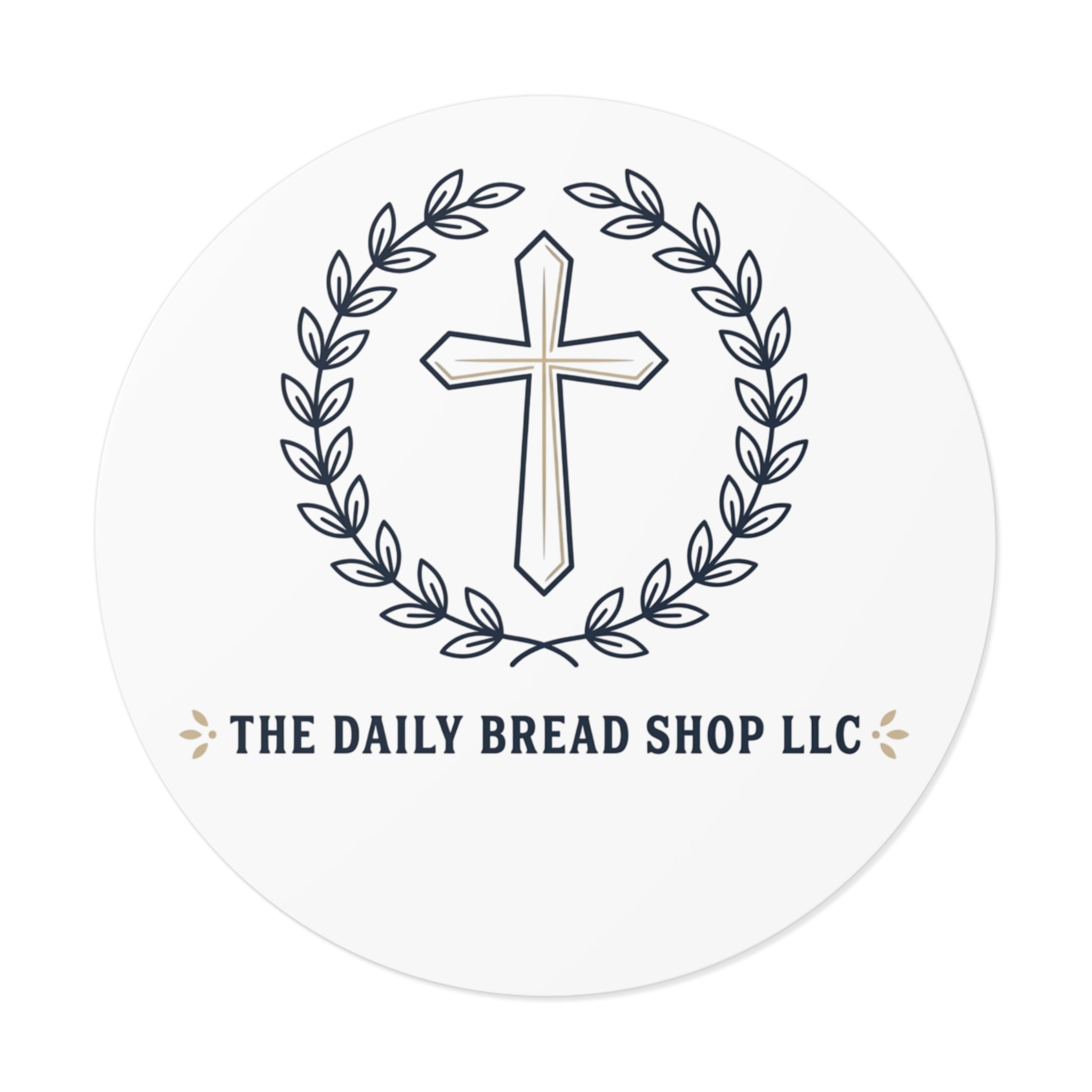 Christian Cross Logo Round Vinyl Sticker — 'The Daily Bread Shop LLC'