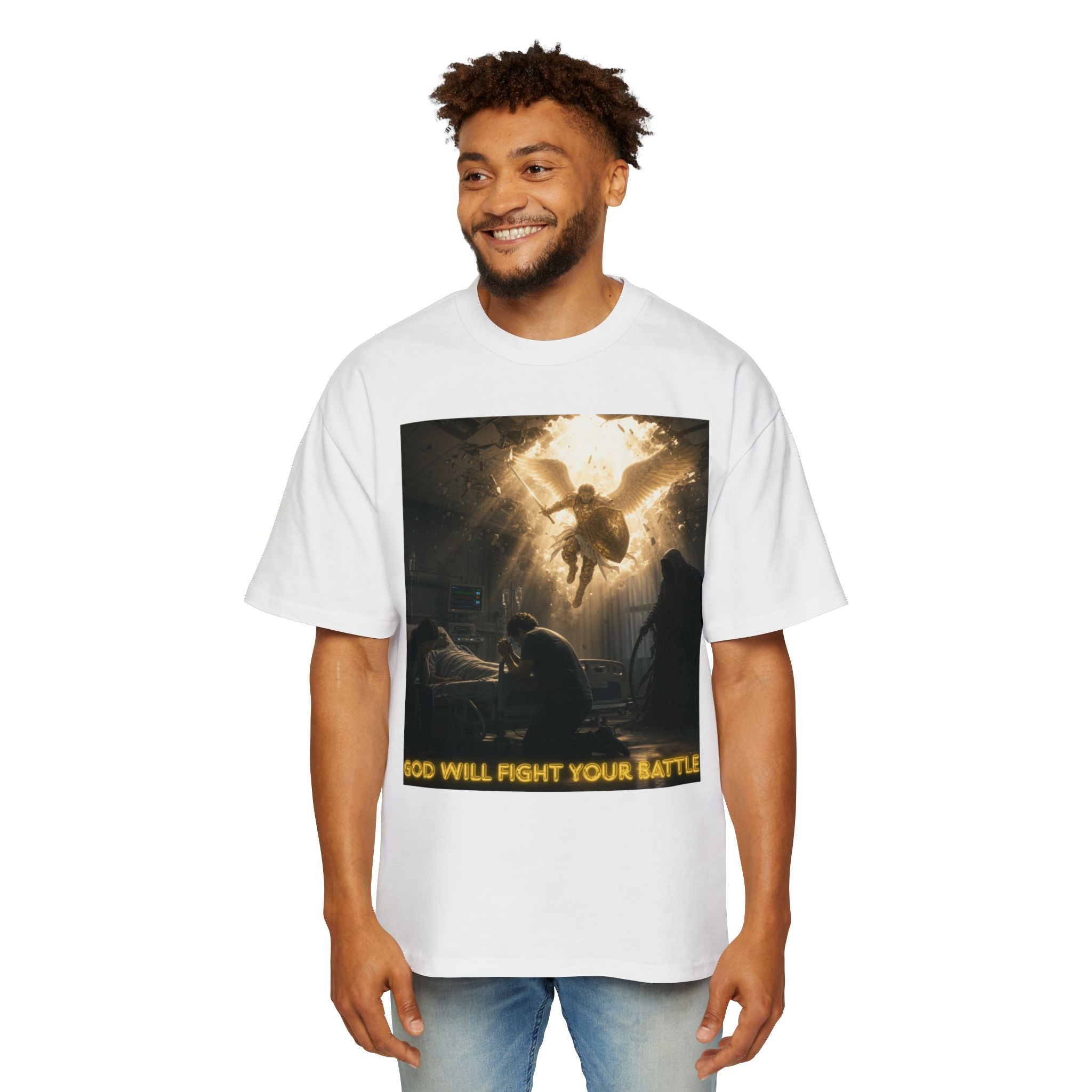 Christian Graphic Tee — "God Will Fight Your Battle" Oversized T‑Shirt