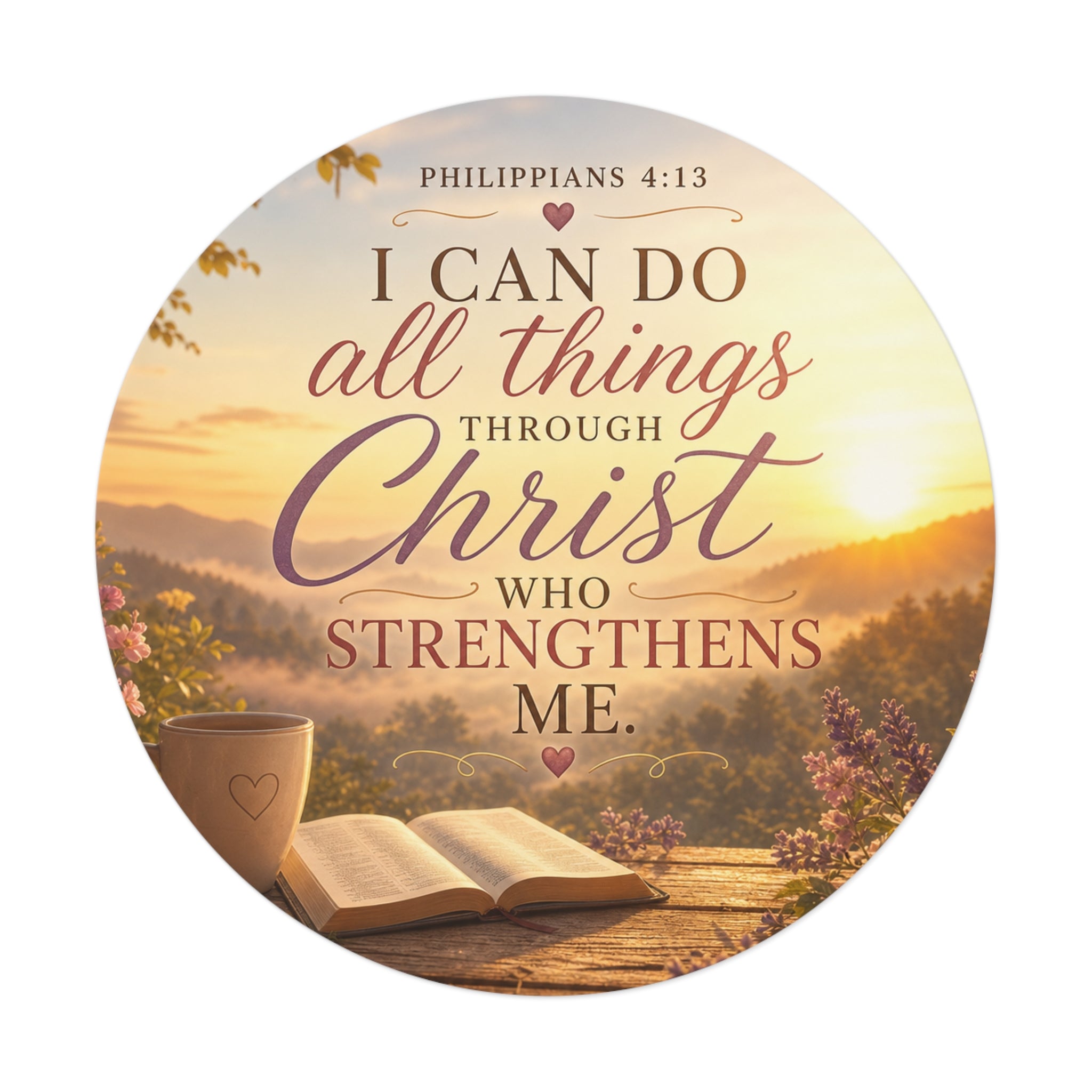 Round Vinyl Sticker — "I Can Do All Things Through Christ" Philippians 4:13 Inspirational Bible Verse