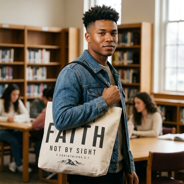 Faith Tote Bag — "Walk by Faith, Not by Sight" Inspirational Scripture Tote