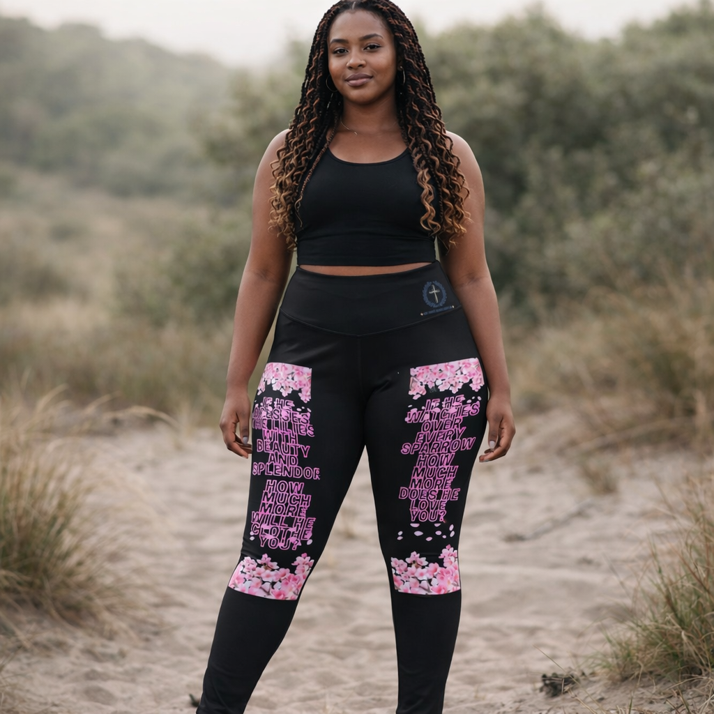 Christian Cross Leggings — "How much more" Faith Workout Tights