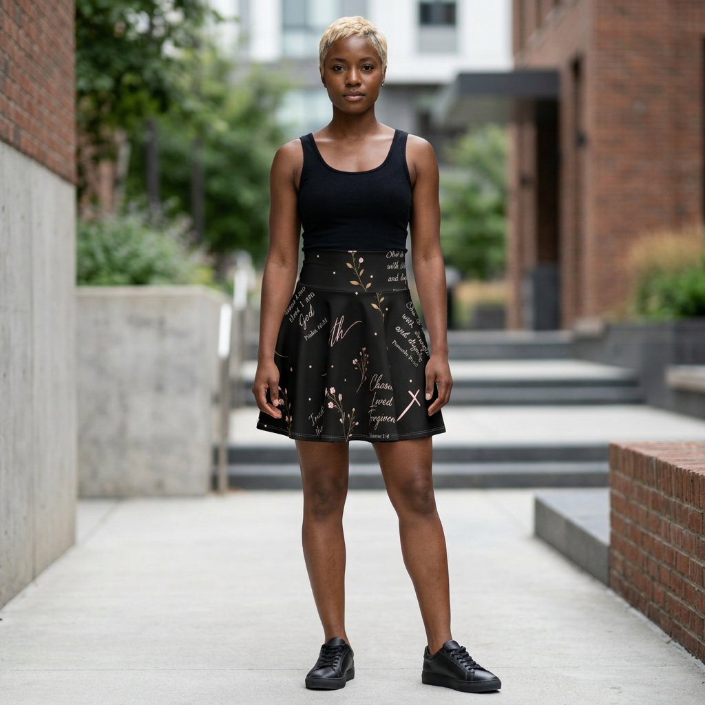 Christian Dove & Scripture Skater Skirt — Faith-Inspired Floral Print