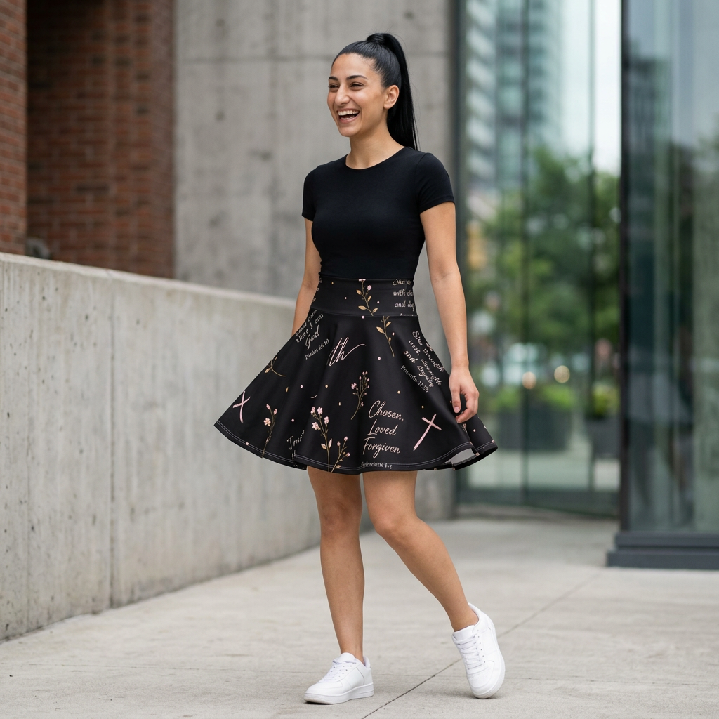 Christian Dove & Scripture Skater Skirt — Faith-Inspired Floral Print