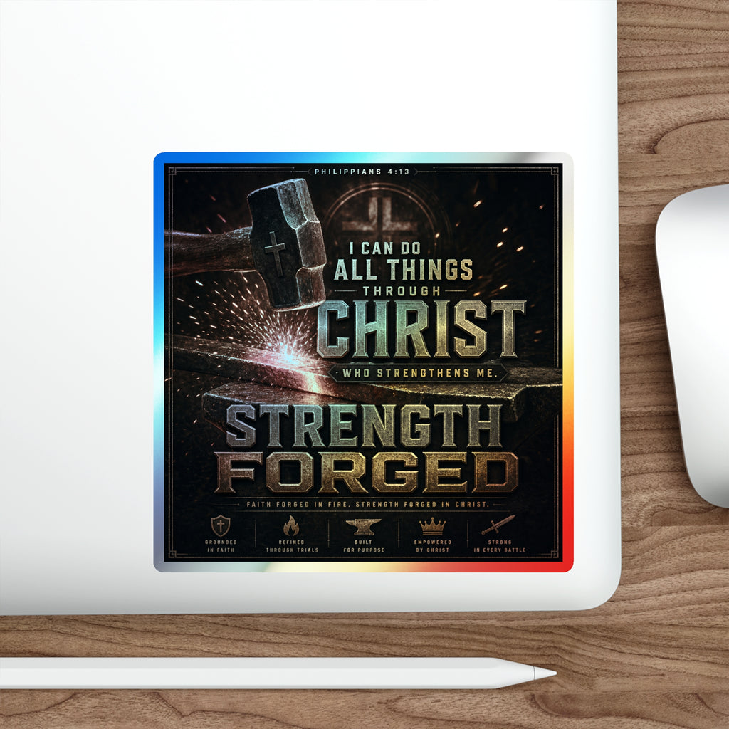 Holographic Die-Cut Sticker — "I Can Do All Things Through Christ" Inspirational Faith Design