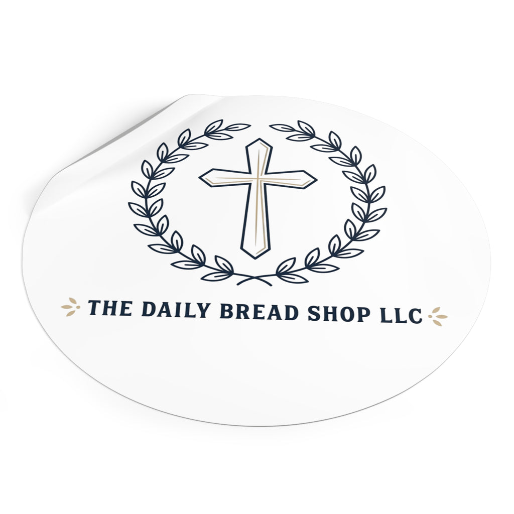 Christian Cross Logo Round Vinyl Sticker — 'The Daily Bread Shop LLC'