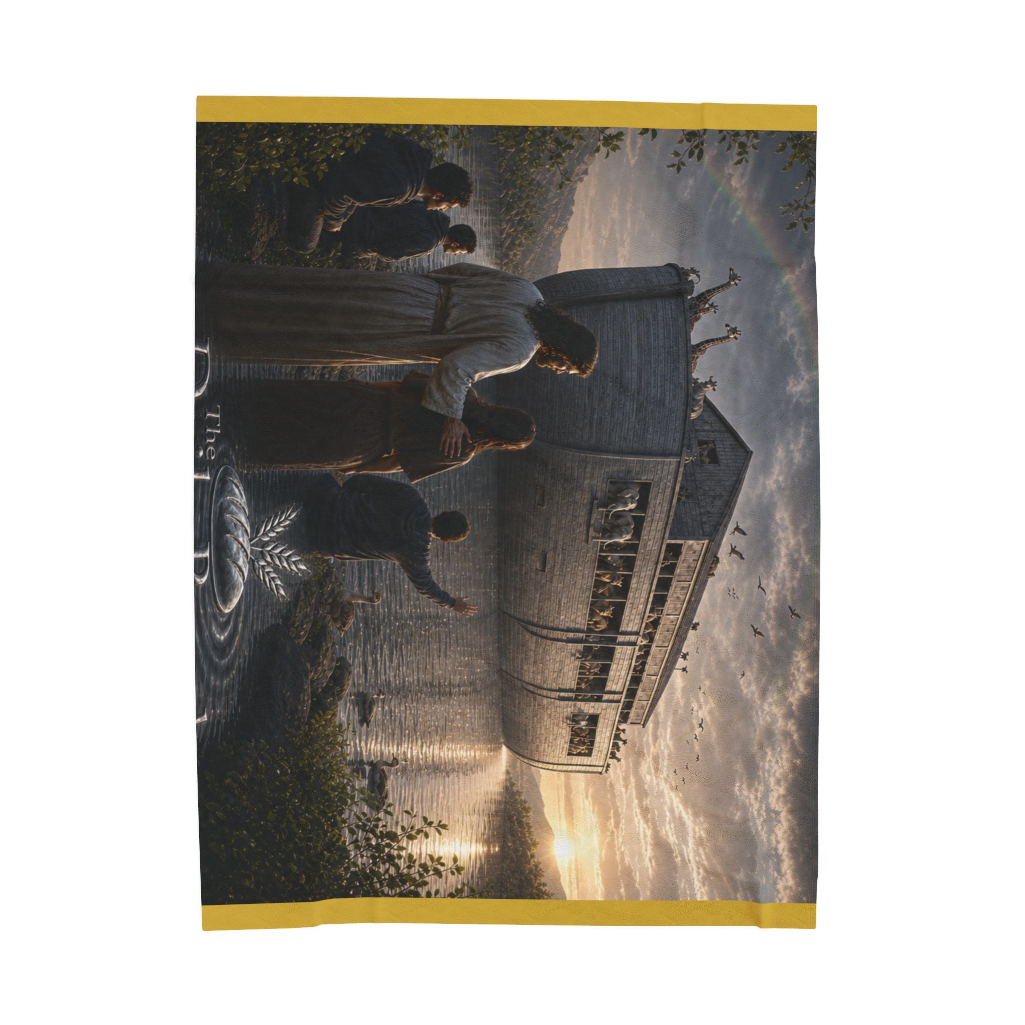 Noah's Ark Scene Velveteen Plush Blanket — Family Biblical Noah's Ark Throw