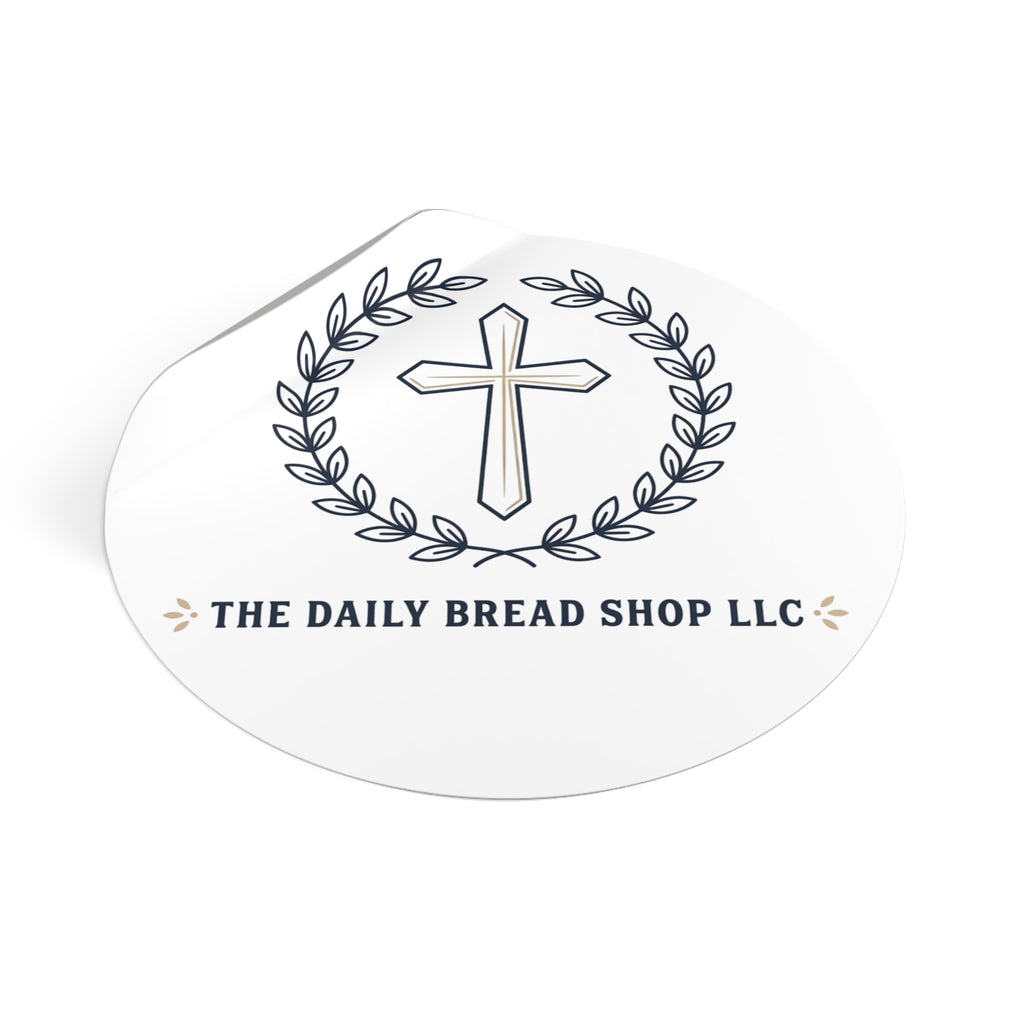 Christian Cross Logo Round Vinyl Sticker — 'The Daily Bread Shop LLC'