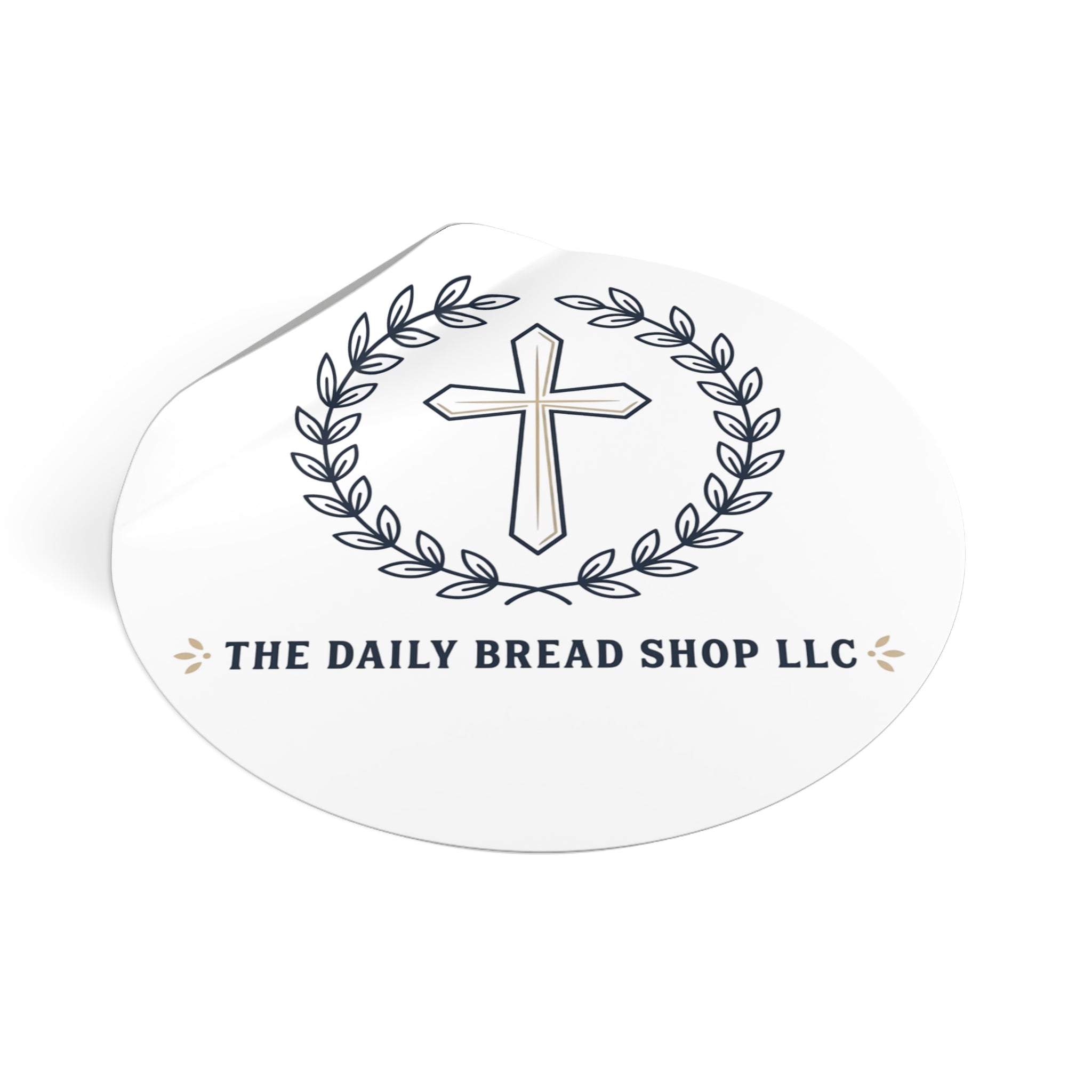 Christian Cross Logo Round Vinyl Sticker — 'The Daily Bread Shop LLC'