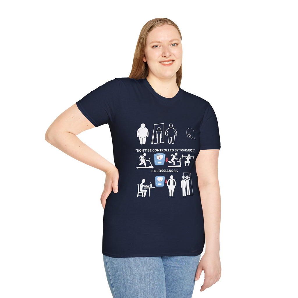 T-Shirt — “Don’t Be Controlled By Your Body” Christian Fitness Graphic
