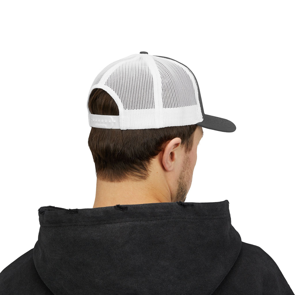 Romans 8:28 Trucker Cap — Christian Faith Snapback Hat Mesh Back