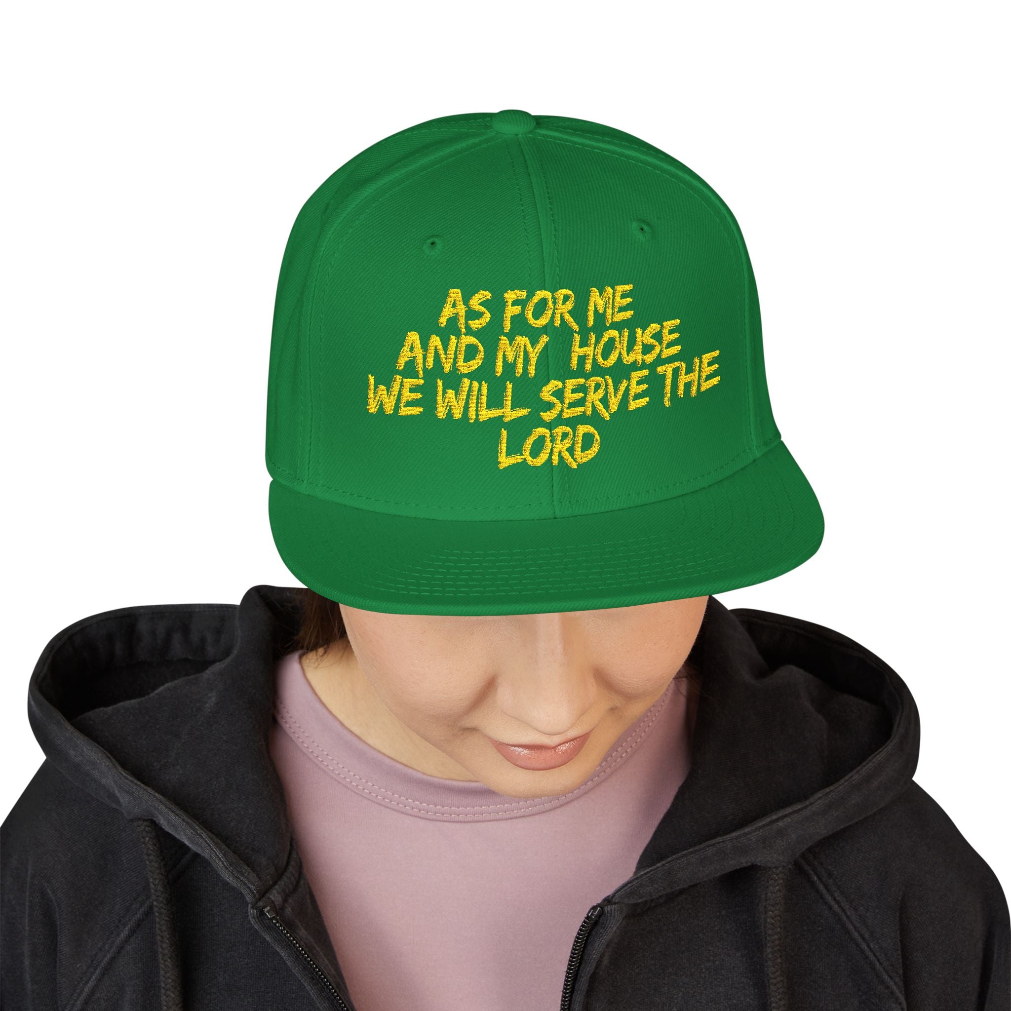 Embroidered Snapback Hat — “As For Me And My House, We Will Serve the Lord” Streetwear Cap