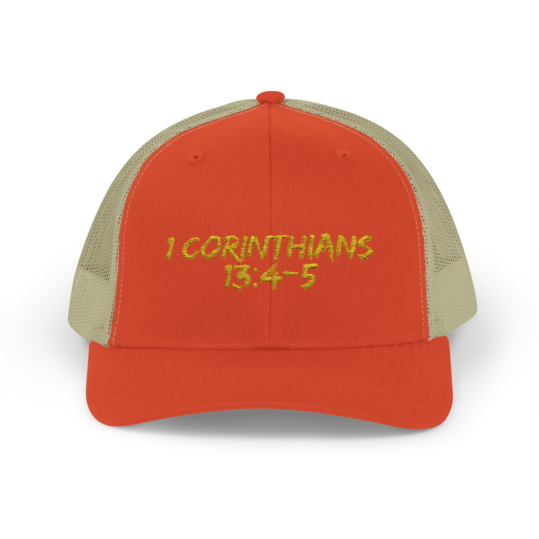 1 Corinthians 13:4-5 Trucker Cap — Customizable Mesh Back Hat