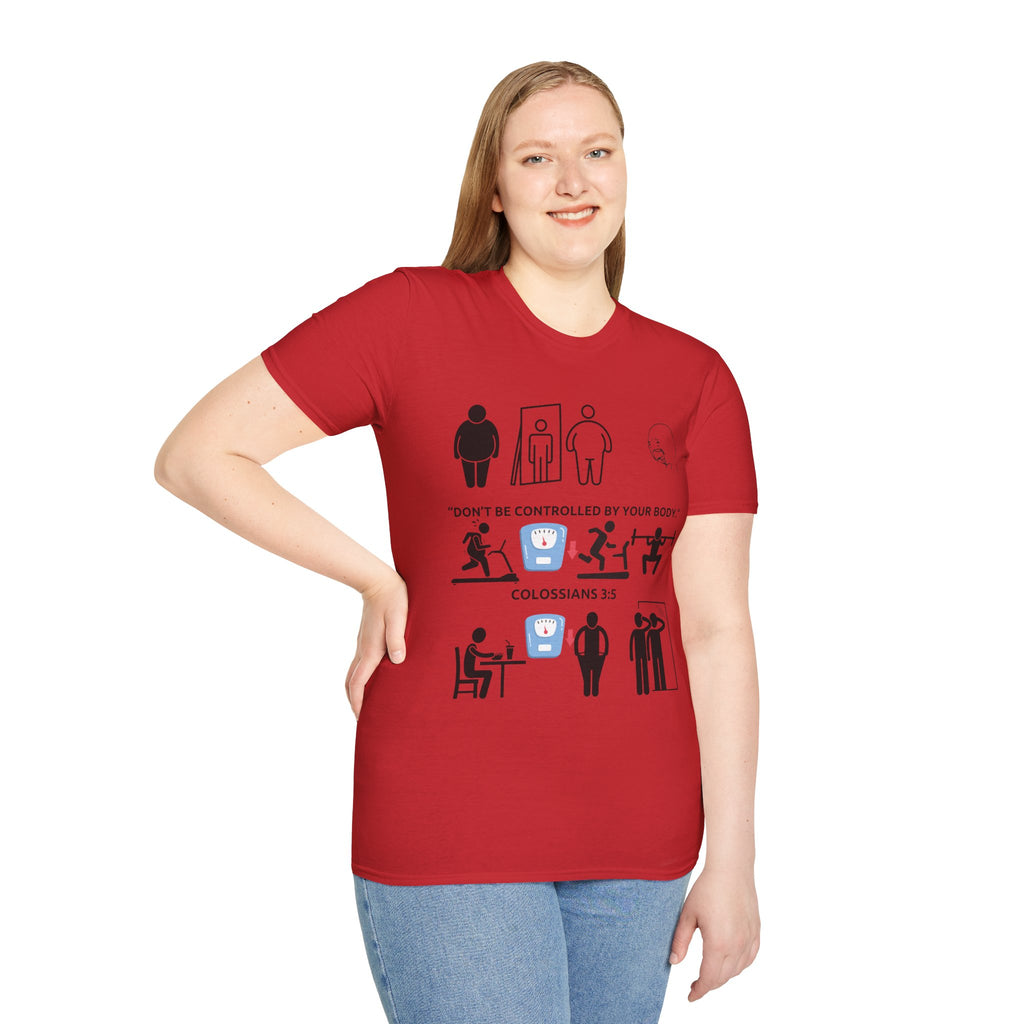 T-Shirt — “Don’t Be Controlled By Your Body” Christian Fitness Graphic
