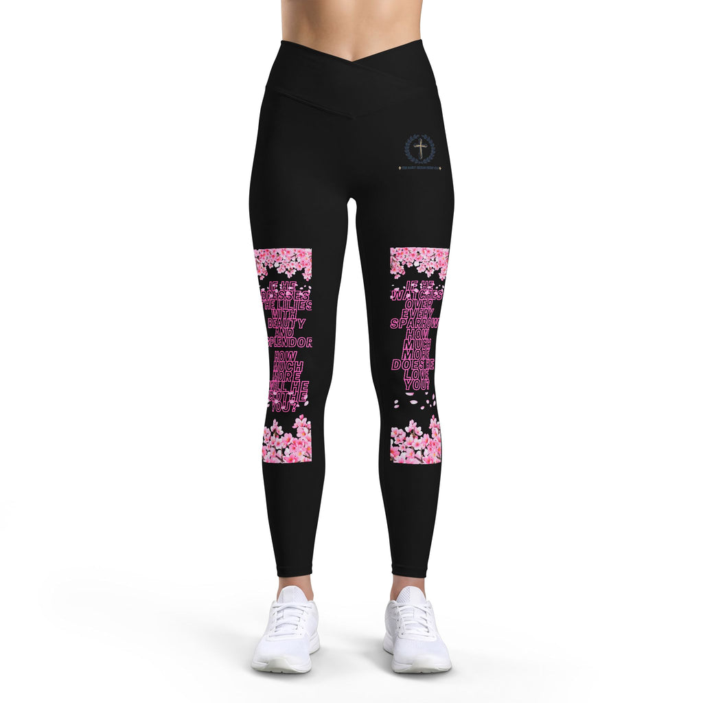 Christian Cross Leggings — "How much more" Faith Workout Tights