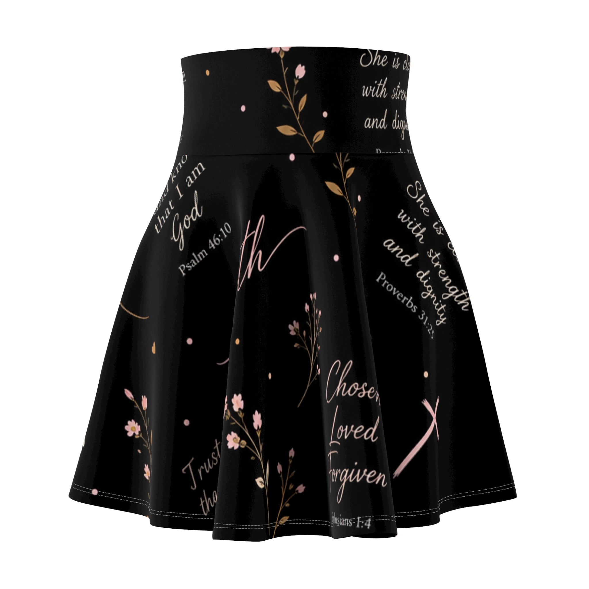 Christian Dove & Scripture Skater Skirt — Faith-Inspired Floral Print