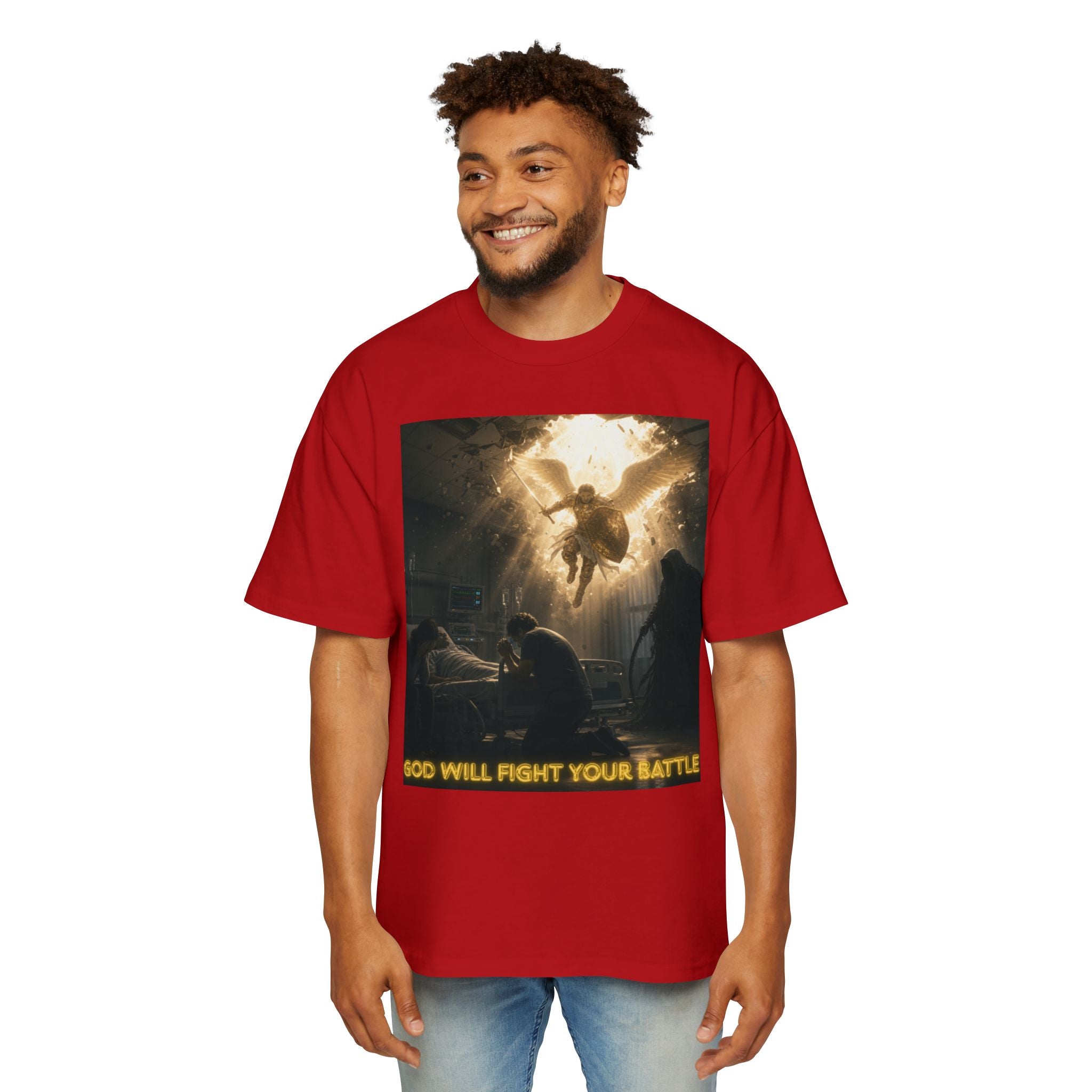 Christian Graphic Tee — "God Will Fight Your Battle" Oversized T‑Shirt