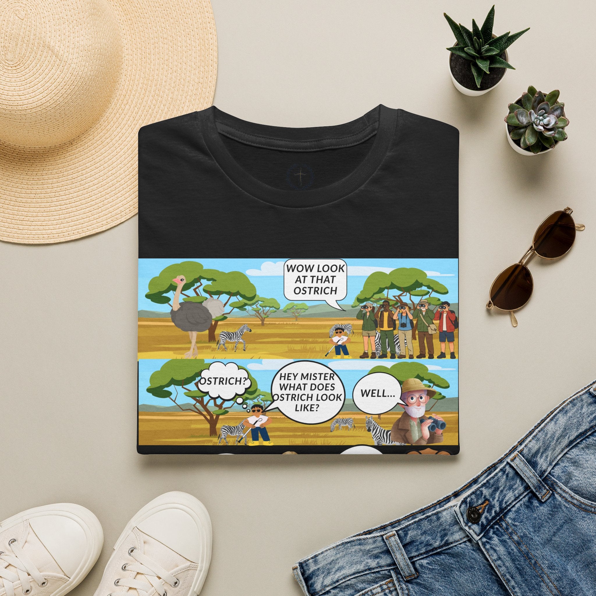 T-Shirt — Funny Biblical Ostrich Comic (Habakkuk 2:2-3)