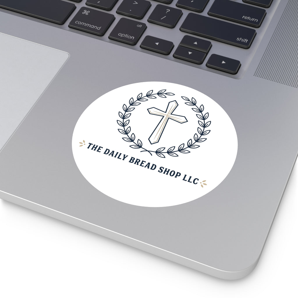 Christian Cross Logo Round Vinyl Sticker — 'The Daily Bread Shop LLC'
