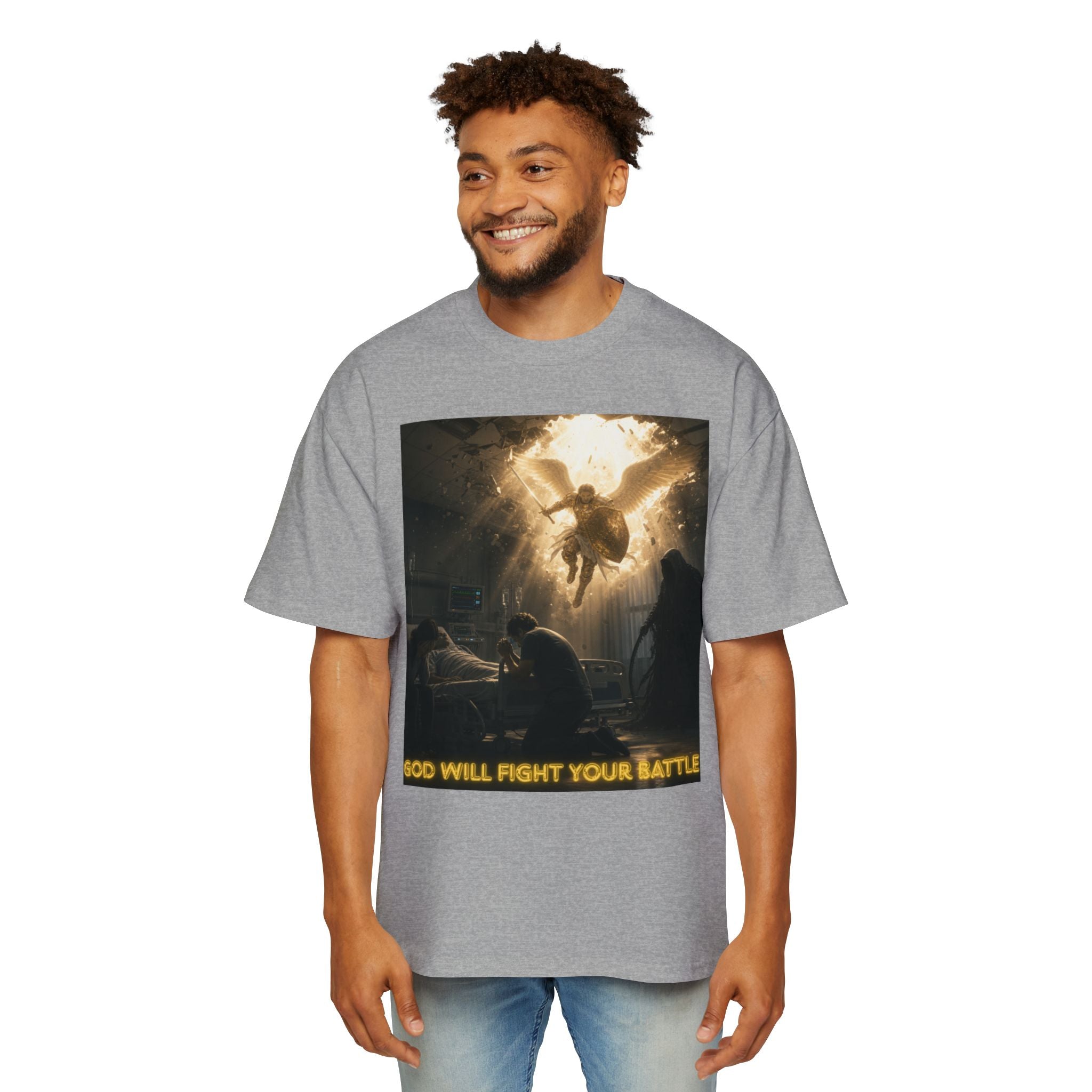 Christian Graphic Tee — "God Will Fight Your Battle" Oversized T‑Shirt