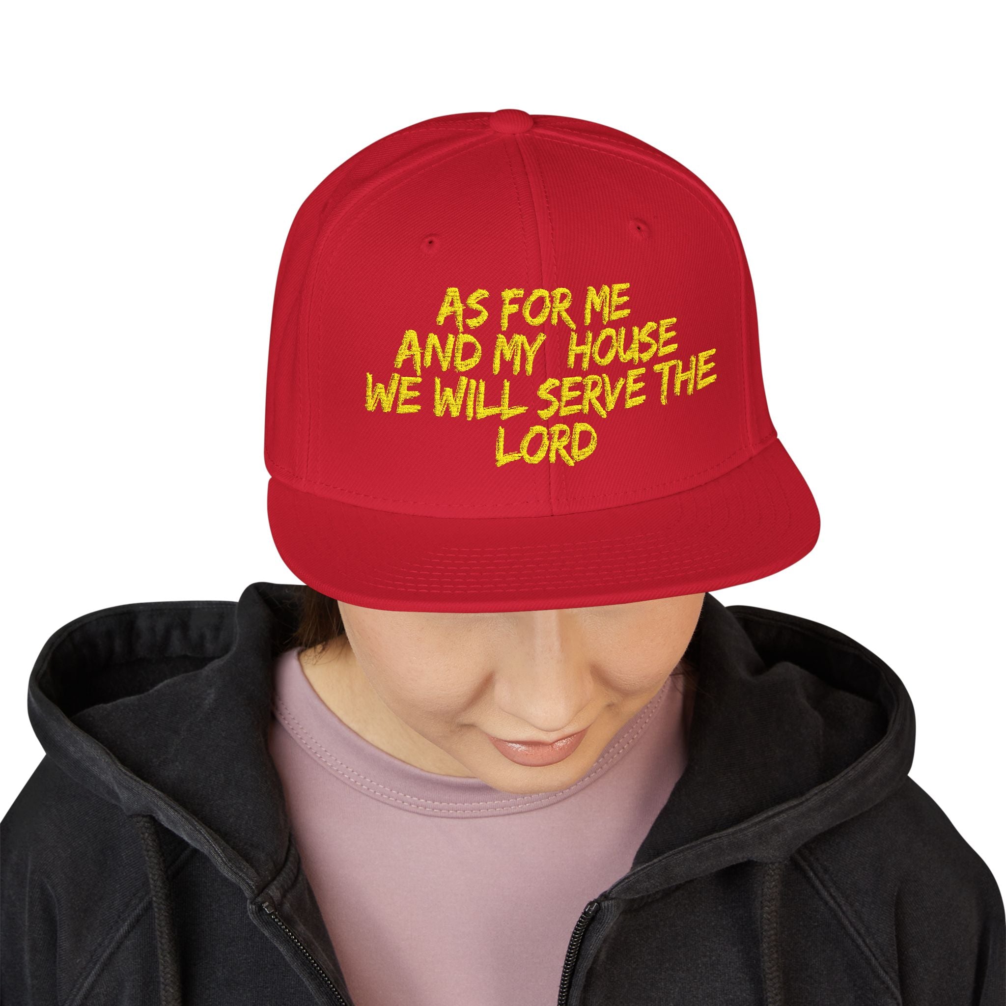 Embroidered Snapback Hat — “As For Me And My House, We Will Serve the Lord” Streetwear Cap