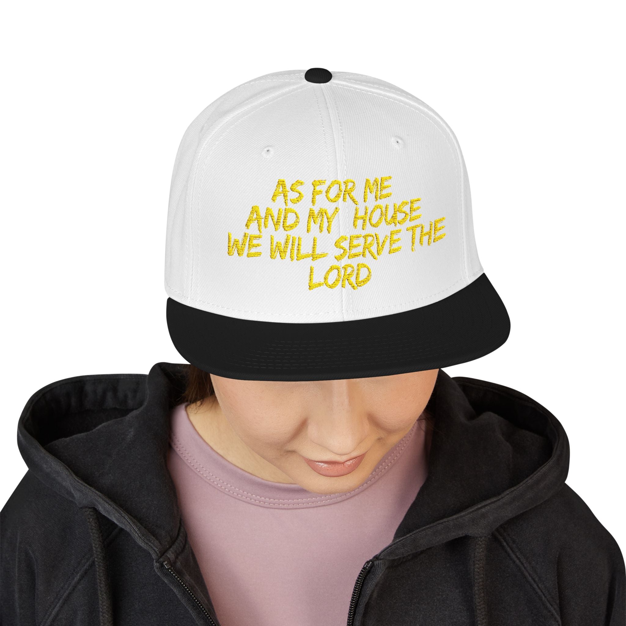 Embroidered Snapback Hat — “As For Me And My House, We Will Serve the Lord” Streetwear Cap