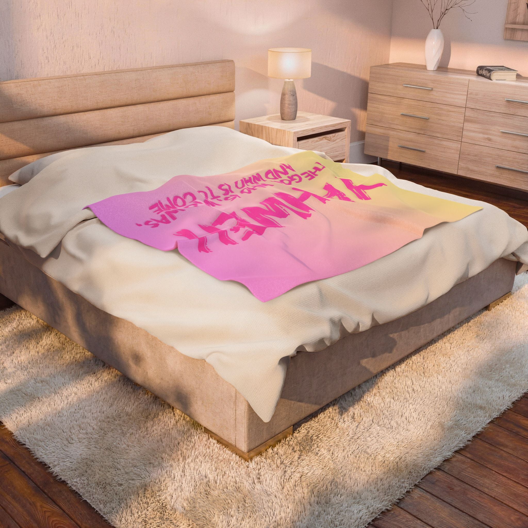 Yahweh Velveteen Plush Blanket – Pink Gradient Faith Throw with Scripture Text