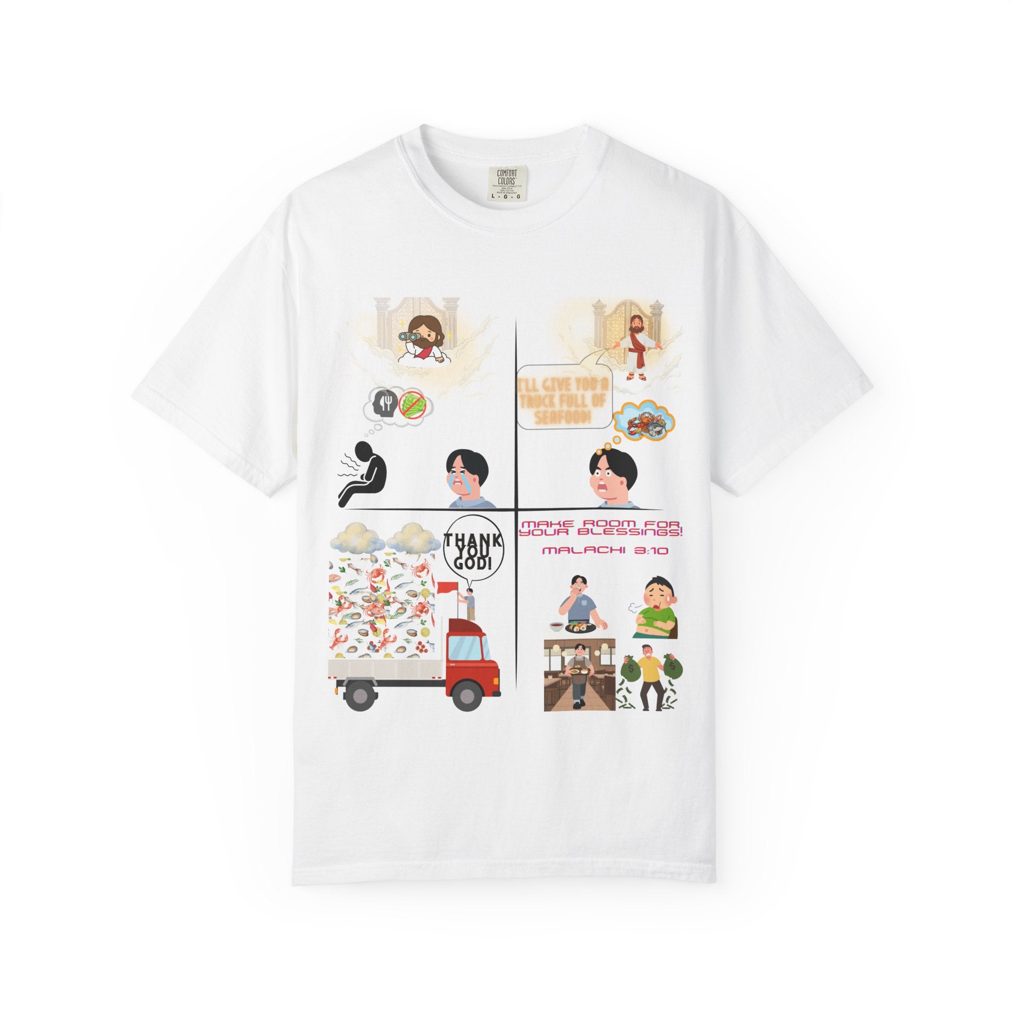 Graphic Panel T-Shirt — Cute Storyboard Illustrations "Make Room For Your Blessings"