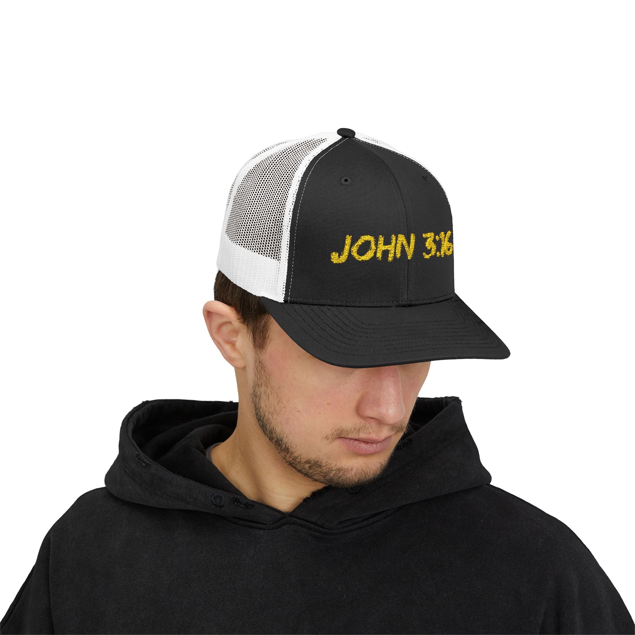John 3:16 Trucker Cap — Embroidered Christian Snapback Mesh back Hat