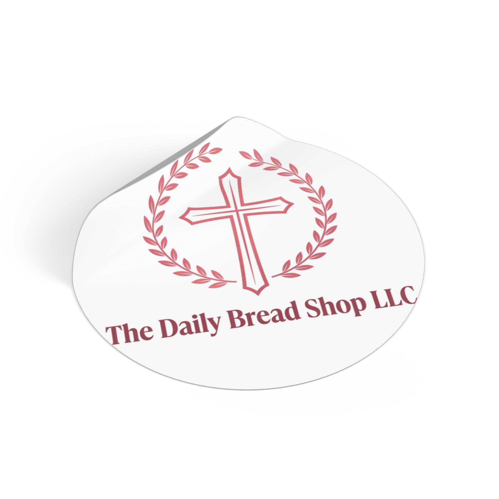 Christian Cross Logo Sticker — "The Daily Bread Shop LLC" Round Vinyl Sticker