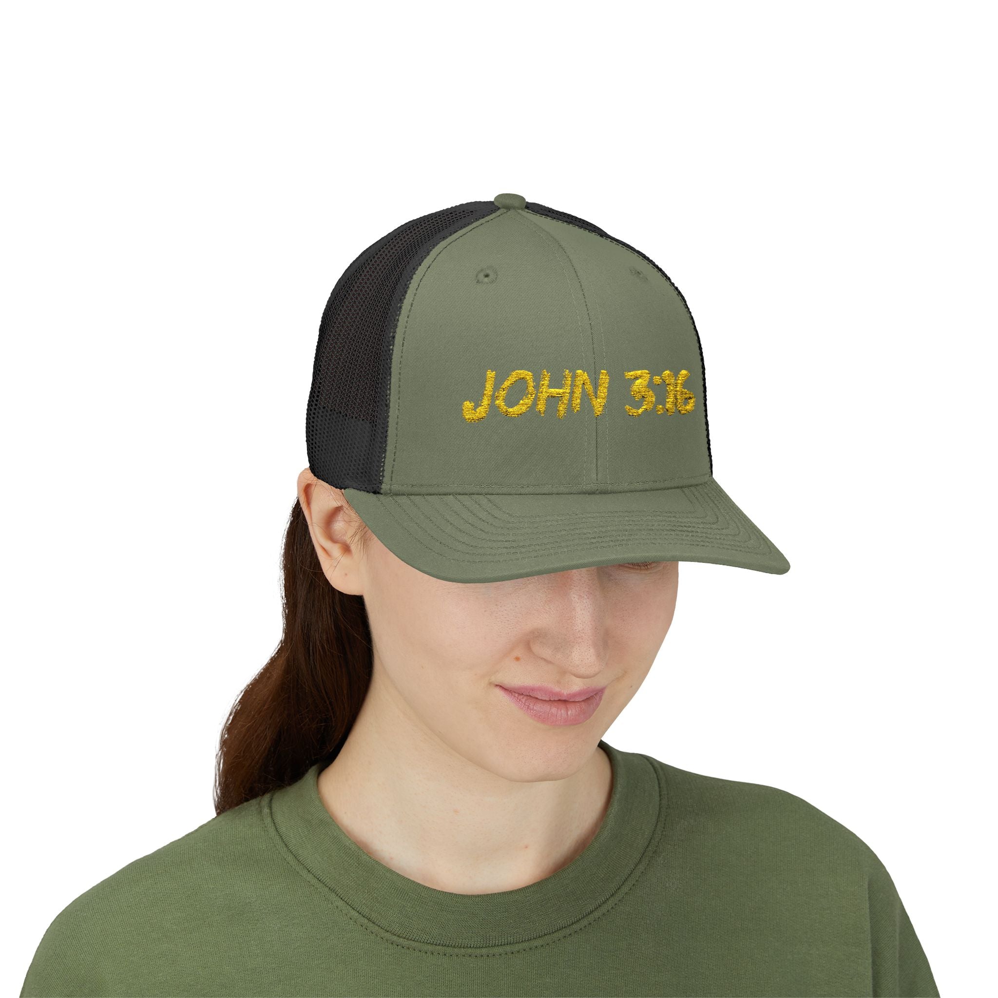 John 3:16 Trucker Cap — Embroidered Christian Snapback Mesh back Hat