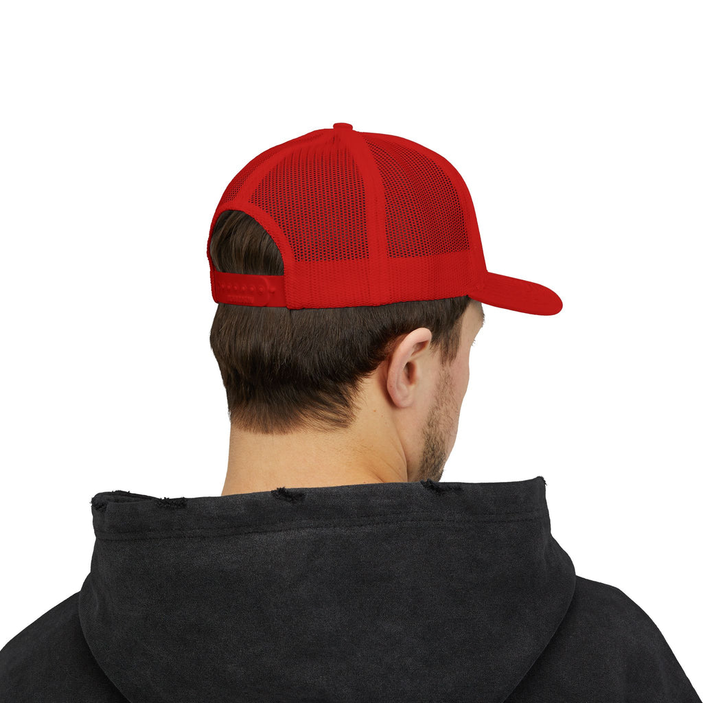 Romans 8:28 Trucker Cap — Christian Faith Snapback Hat Mesh Back