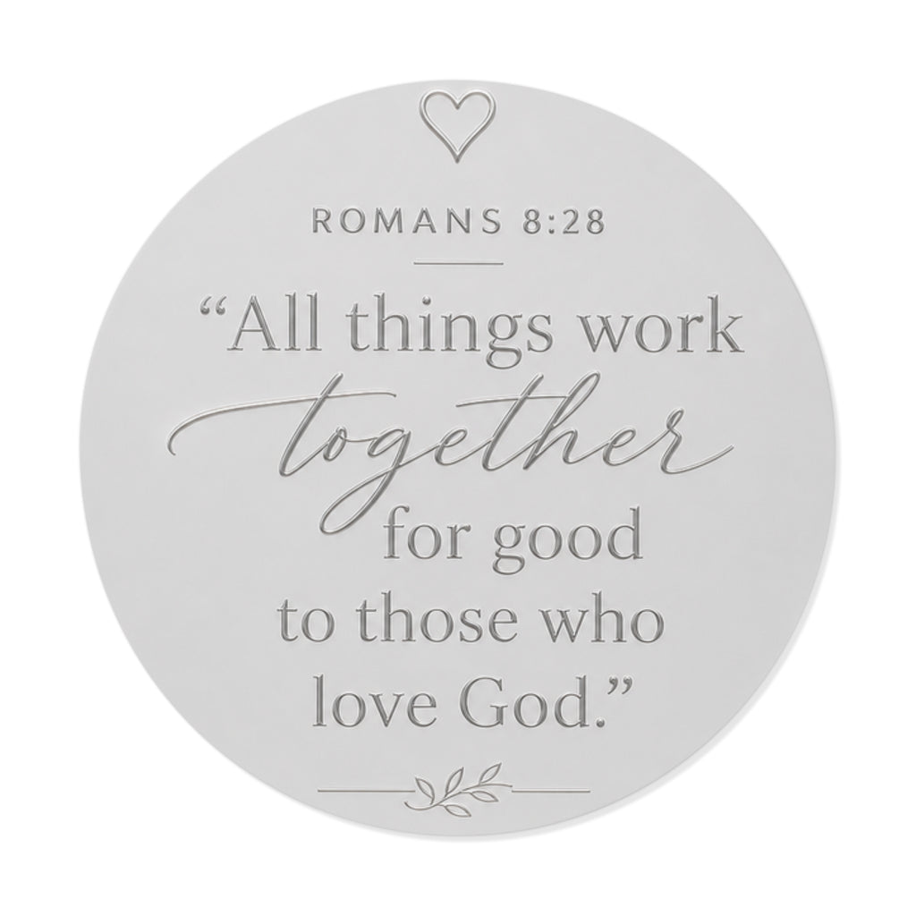 Romans 8:28 Round Vinyl Sticker — "All Things Work Together" Inspirational Christian Decal