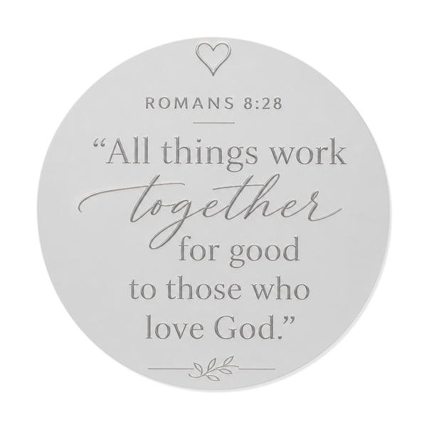 Romans 8:28 Round Vinyl Sticker — "All Things Work Together" Inspirational Christian Decal
