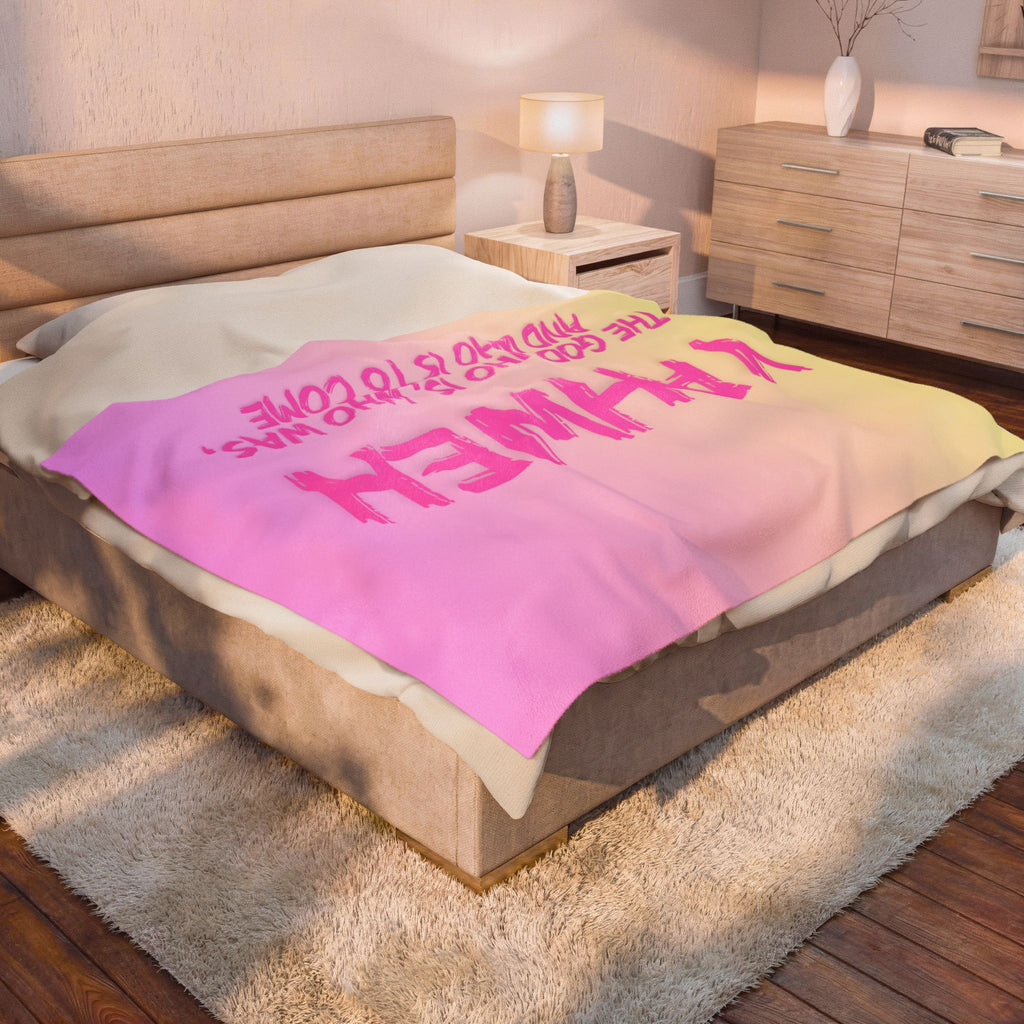 Yahweh Velveteen Plush Blanket – Pink Gradient Faith Throw with Scripture Text