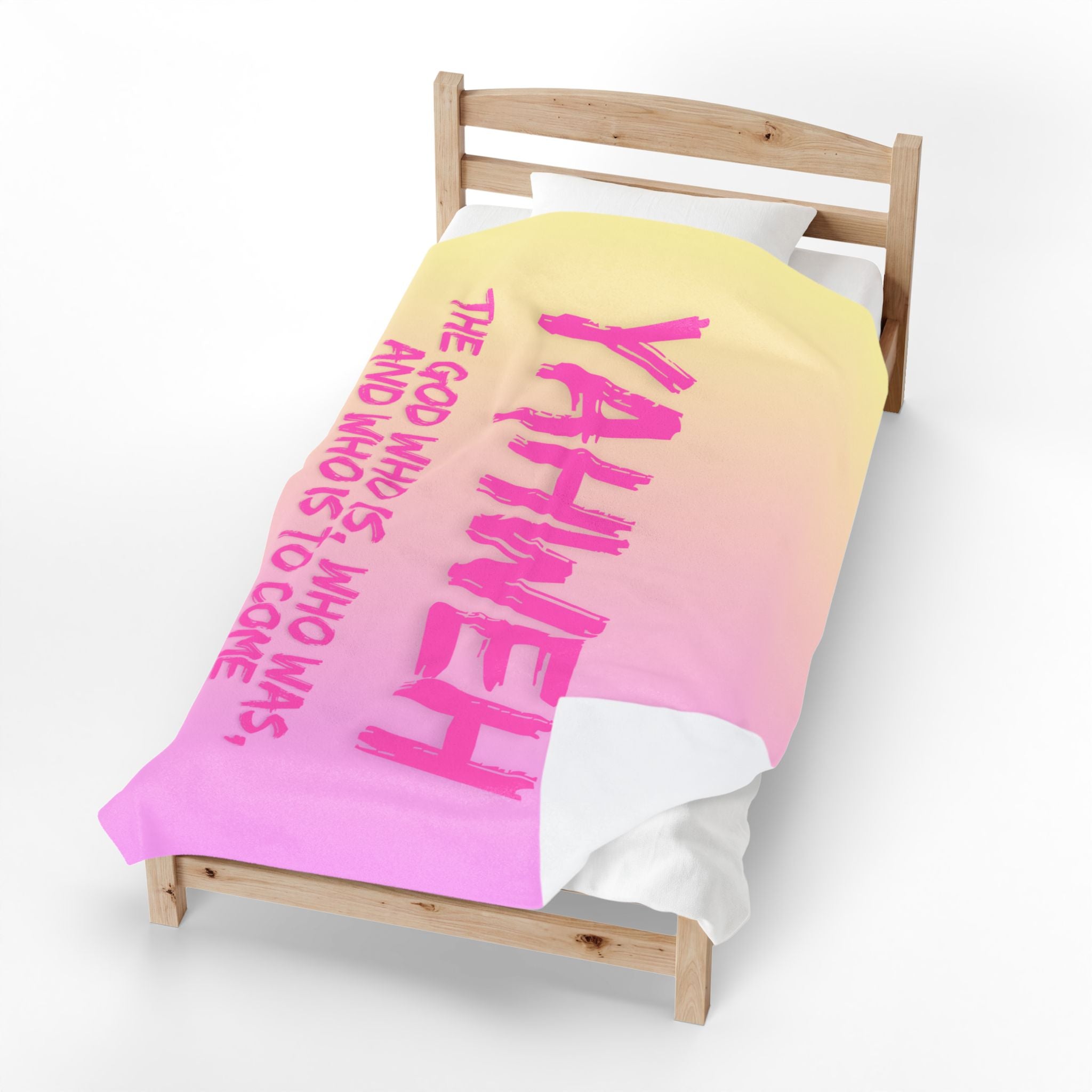 Yahweh Velveteen Plush Blanket – Pink Gradient Faith Throw with Scripture Text