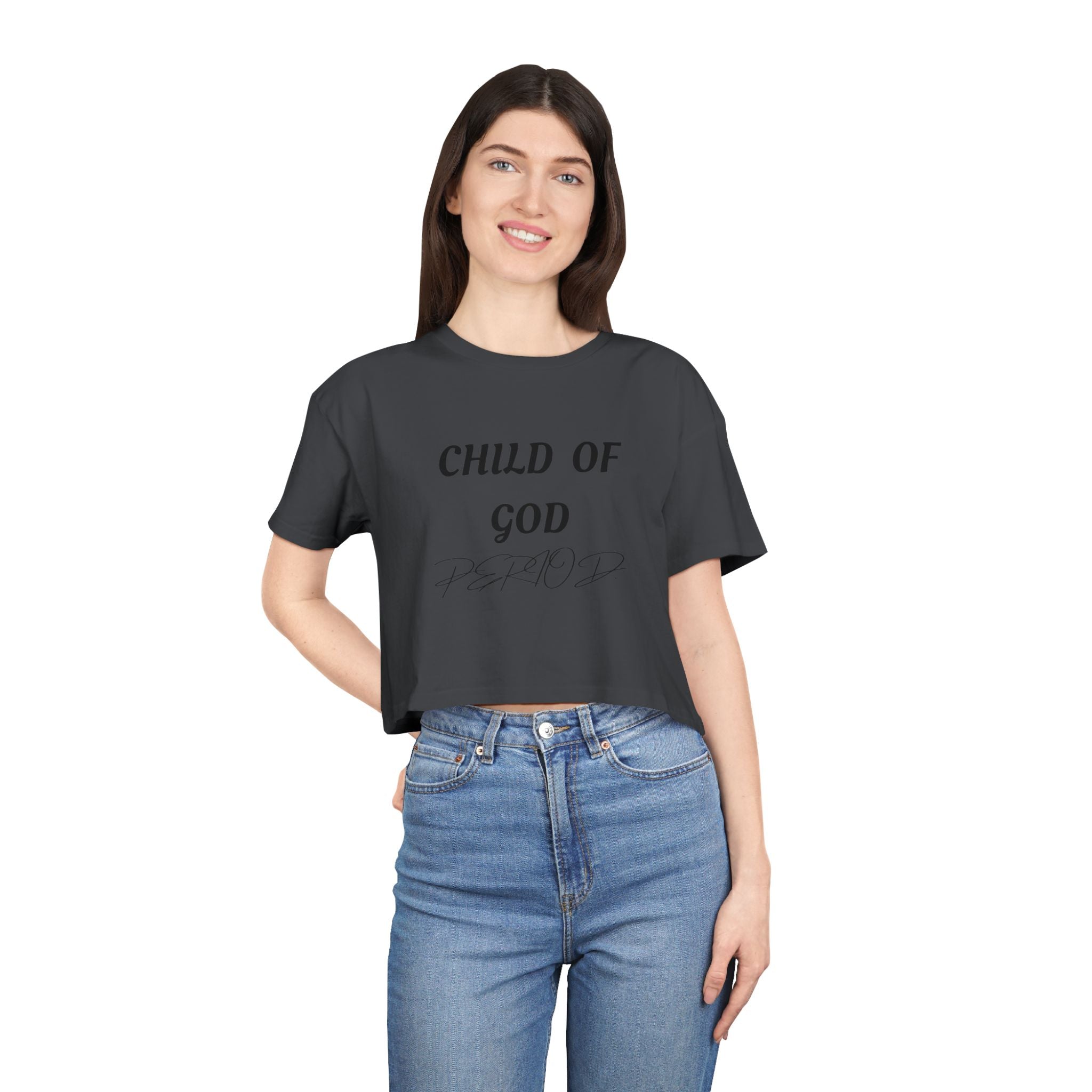 Child of God Crop Tee — "God Don't Play Bout Me" Christian Faith Women's Crop Top