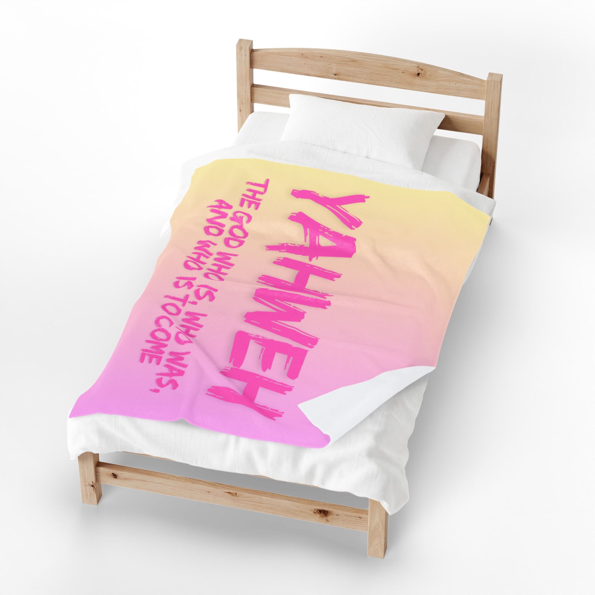 Yahweh Velveteen Plush Blanket – Pink Gradient Faith Throw with Scripture Text