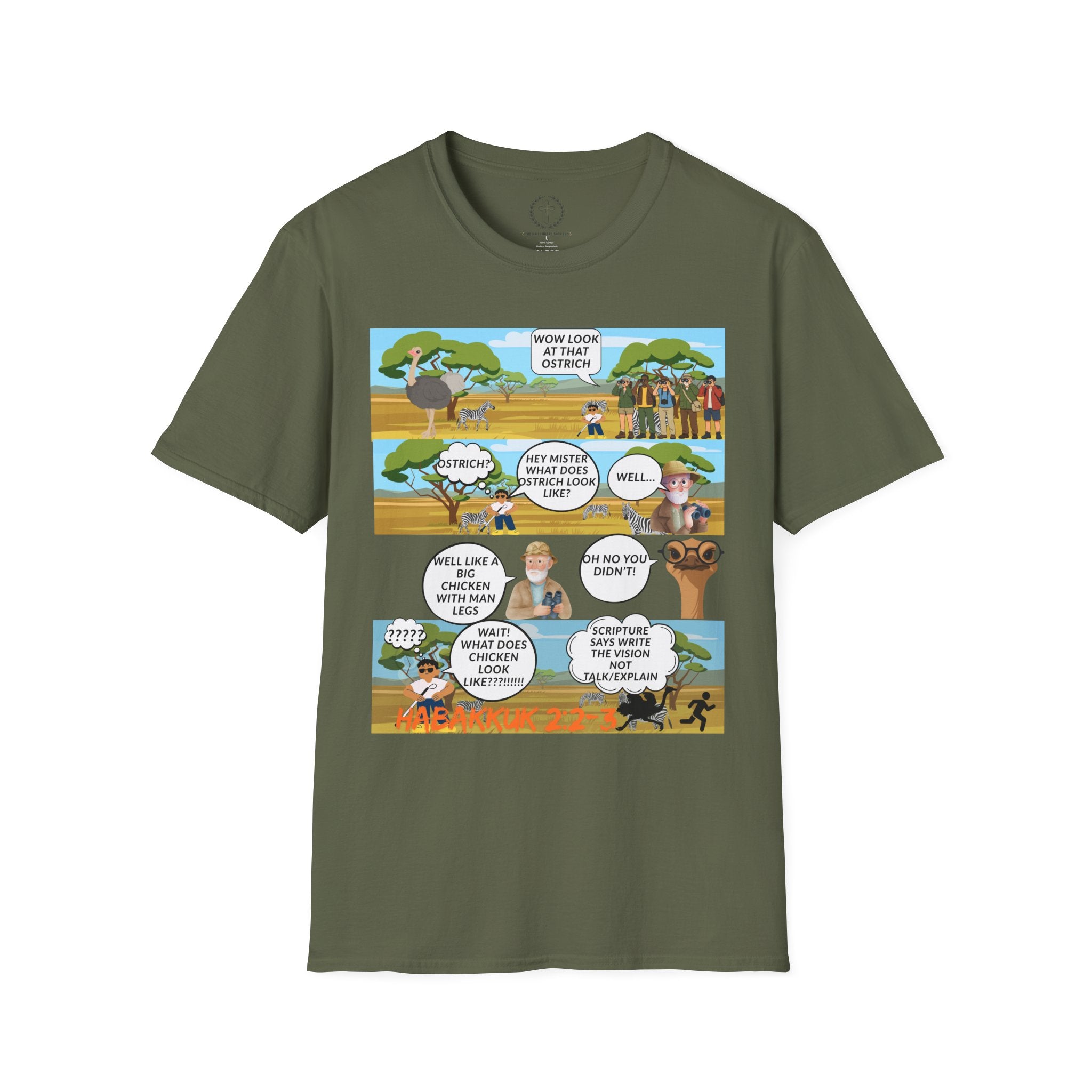 T-Shirt — Funny Biblical Ostrich Comic (Habakkuk 2:2-3)