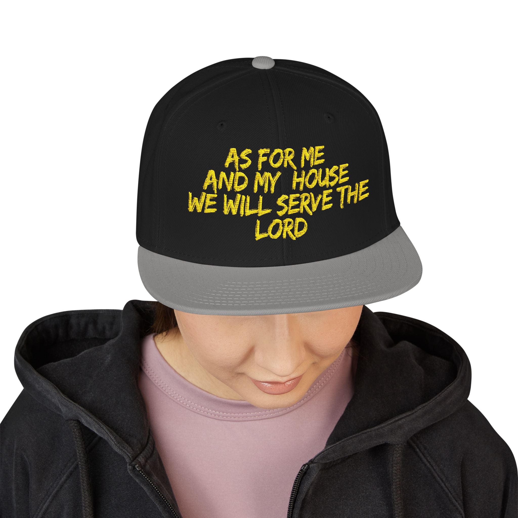 Embroidered Snapback Hat — “As For Me And My House, We Will Serve the Lord” Streetwear Cap