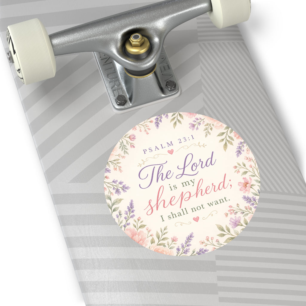 Round Psalm 23:1 Vinyl Sticker – "The Lord is My Shepherd" Floral Faith Decal