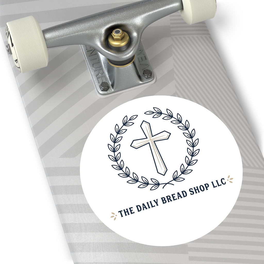 Christian Cross Logo Round Vinyl Sticker — 'The Daily Bread Shop LLC'