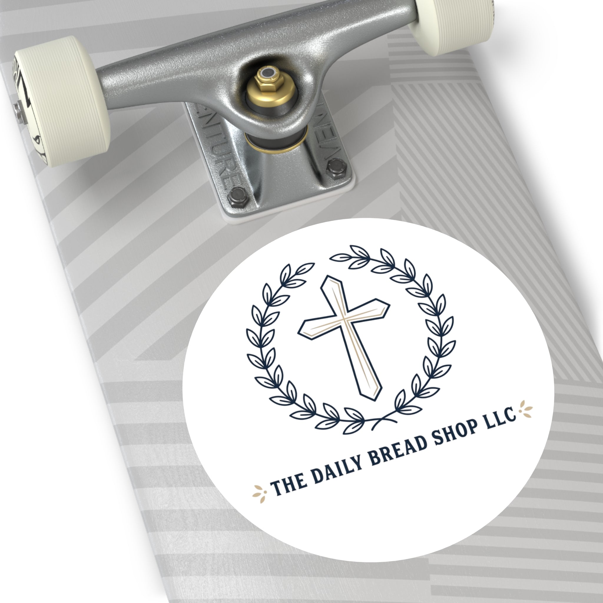Christian Cross Logo Round Vinyl Sticker — 'The Daily Bread Shop LLC'