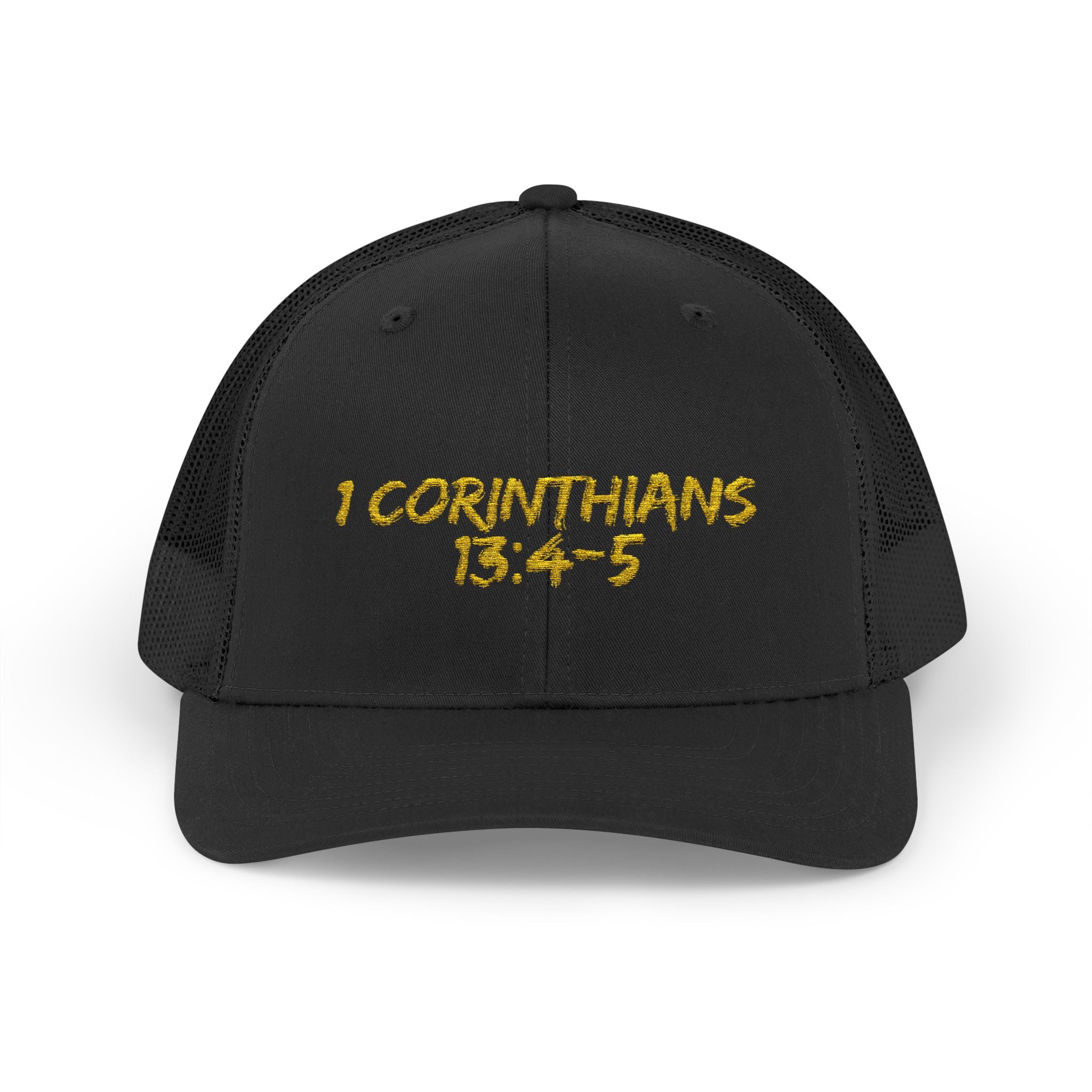 1 Corinthians 13:4-5 Trucker Cap — Customizable Mesh Back Hat