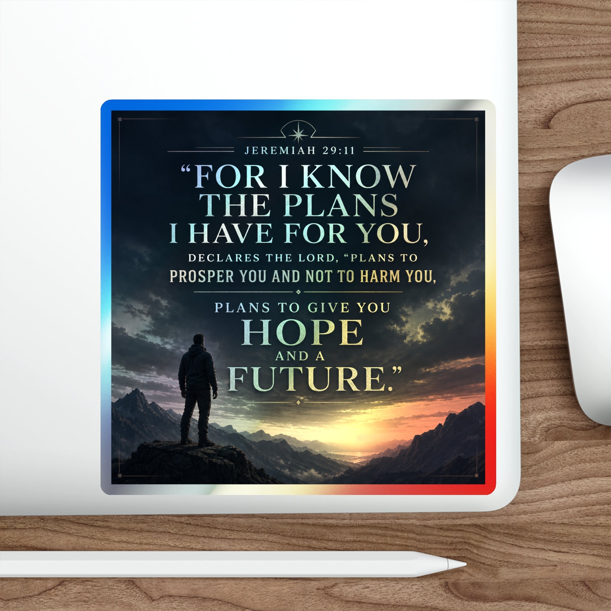 Holographic Die-Cut Sticker — "For I Know the Plans I Have for You" (Jeremiah 29:11)