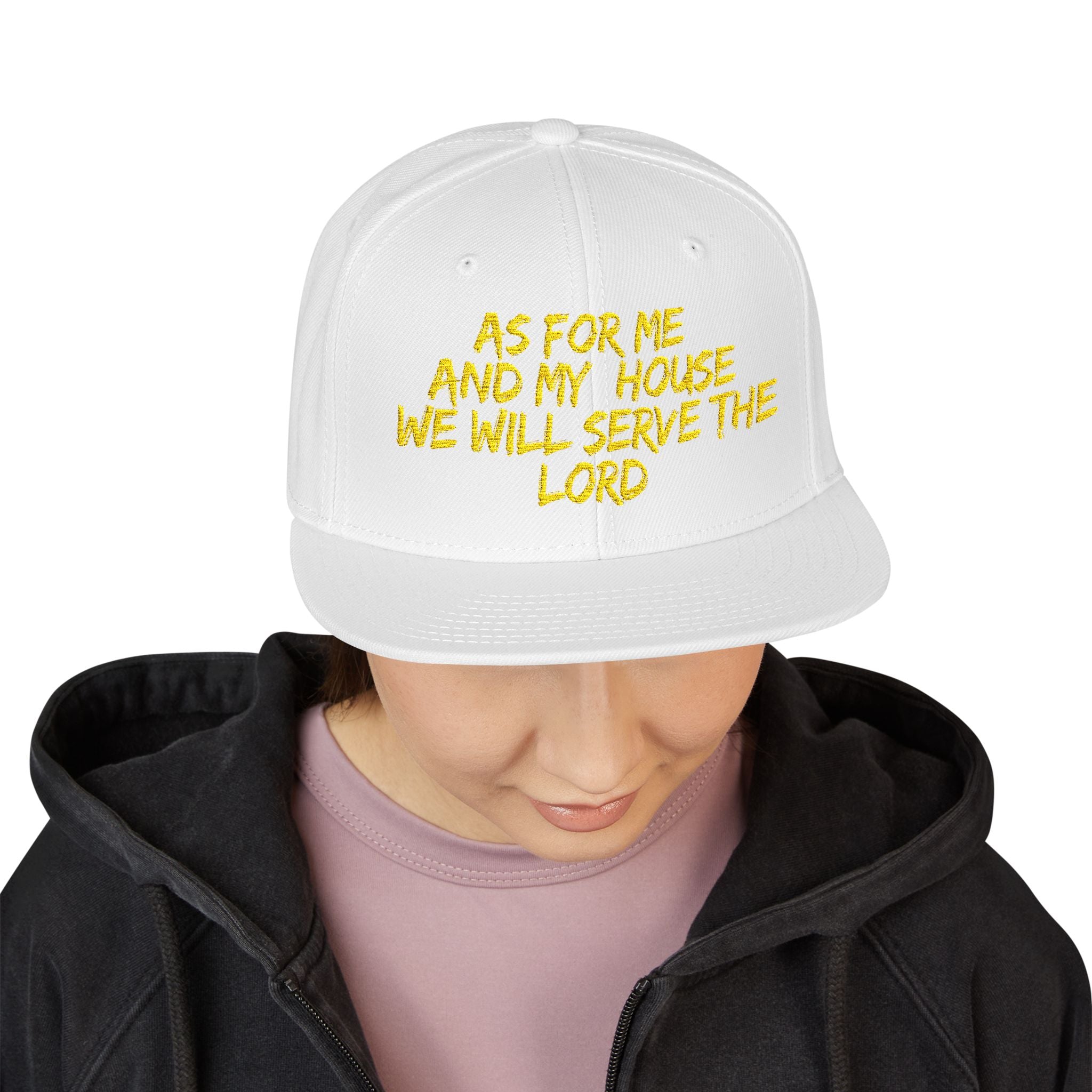 Embroidered Snapback Hat — “As For Me And My House, We Will Serve the Lord” Streetwear Cap