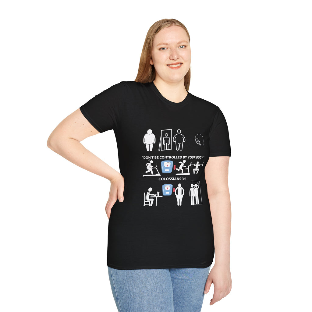 T-Shirt — “Don’t Be Controlled By Your Body” Christian Fitness Graphic
