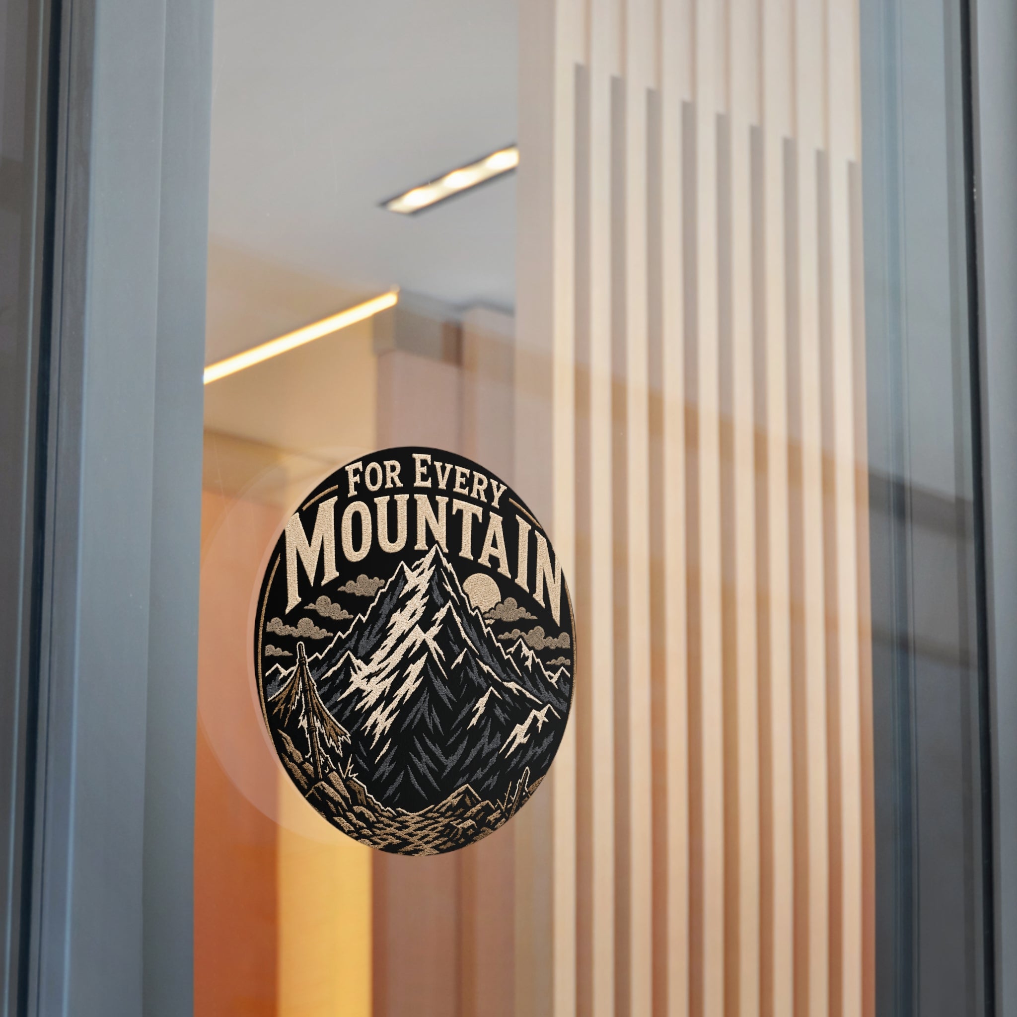 Mountain Adventure Round Vinyl Sticker — "For Every Mountain" Outdoor Decal