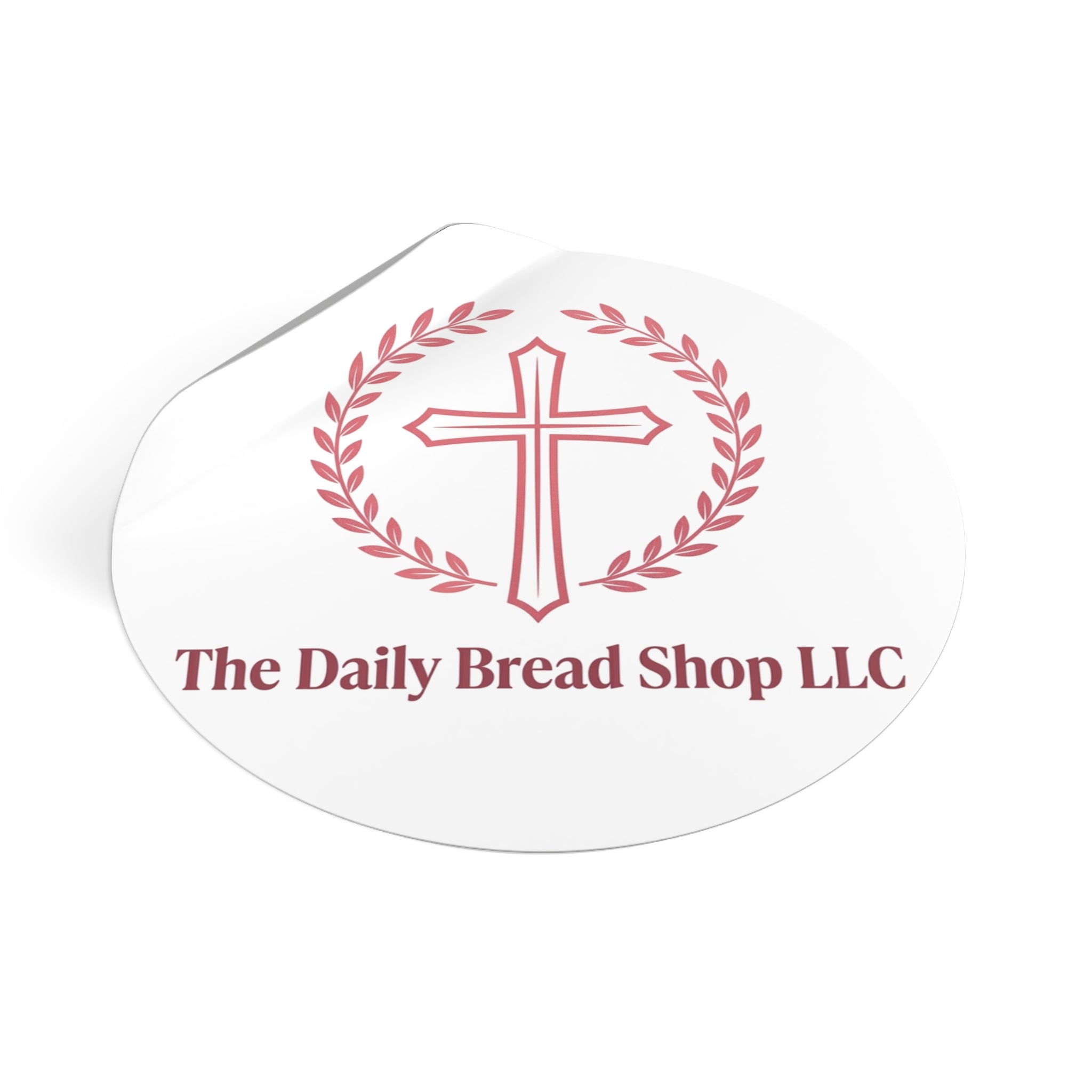 Christian Cross Logo Sticker — "The Daily Bread Shop LLC" Round Vinyl Sticker